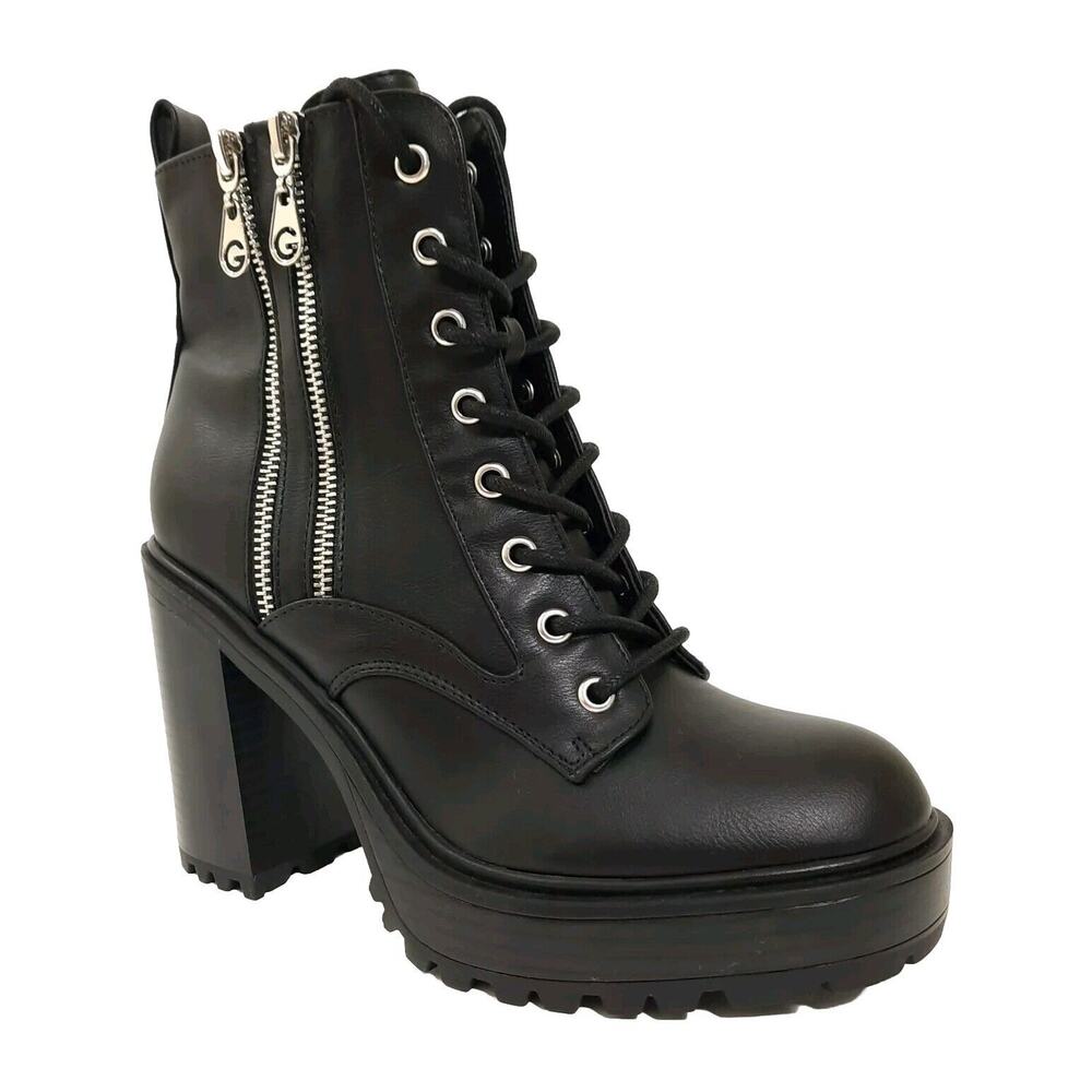 NWOB GBG Los Angeles Skylin Black Platform Boots Sz 8 Platform Lace Up Side Zip